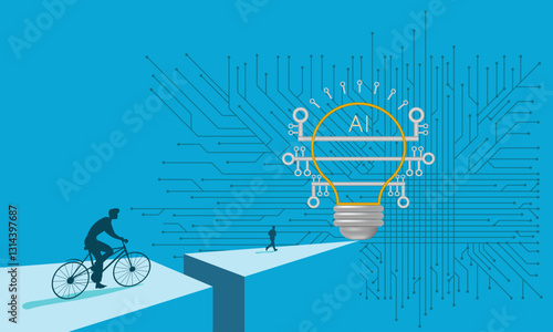 AI. Artificial intelligence. People are striving for
new economic opportunities and artificial intelligence technologies.
 Vector image