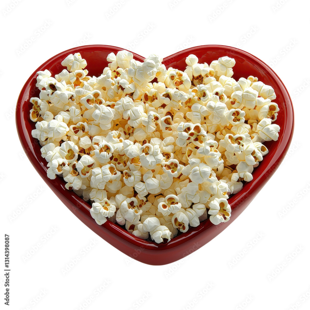 A heart-shaped bowl filled with fluffy popcorn, creating a playful and inviting presentation. A heart-shaped bowl filled with fluffy popcorn, creating a playful and inviting presentation.