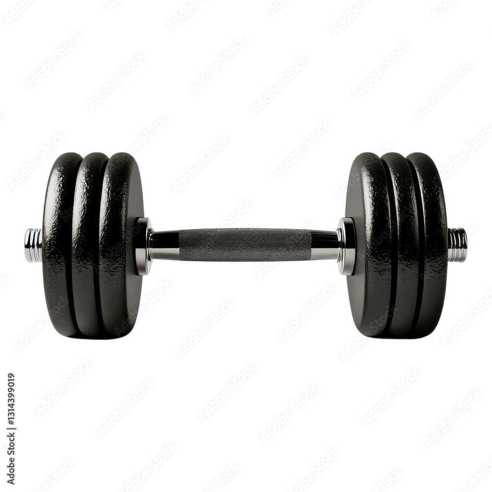 Fototapeta premium A sturdy black dumbbell with a textured grip and weighted plates on both ends, ideal for strength training and fitness routines.