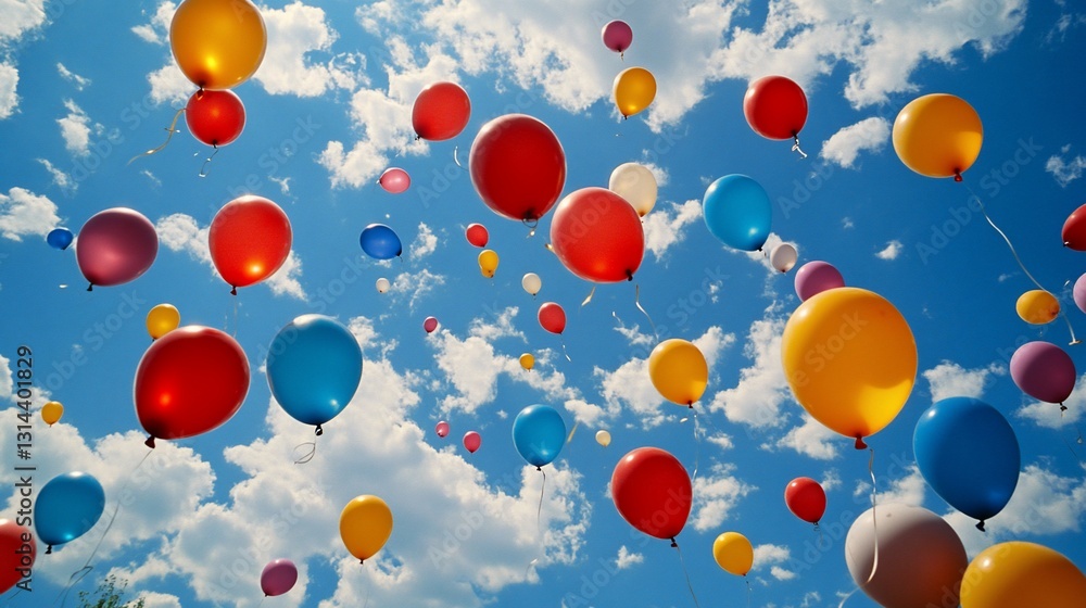 Colorful balloons float on a sunny day Colorful balloons float on a sunny day