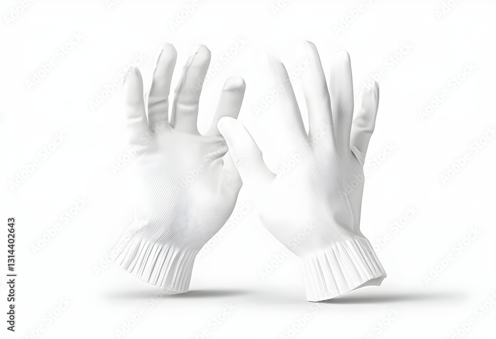 Obraz premium Pair of white hand glove on white background, with copy space