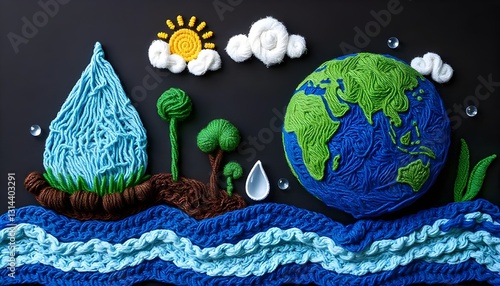yarn art depicting themes of water conservation, ecology, World Water Day