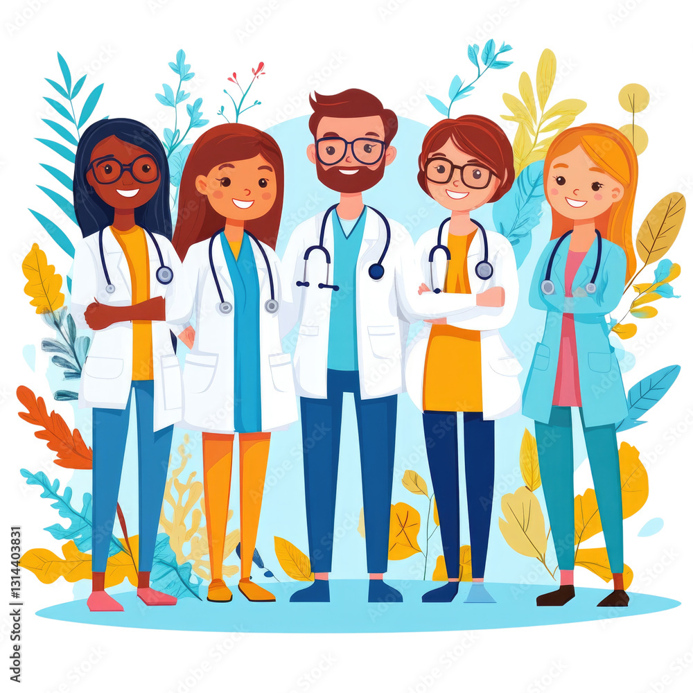 Group of diverse healthcare professionals smiling together in a friendly setting cutout png, isolated on transparent background, cutout Group of diverse healthcare professionals smiling together in a friendly setting cutout png, isolated on transparent background, cutout