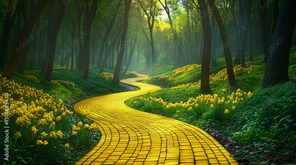 Obraz premium Follow the Yellow Brick Road A Magical Trail to Adventure