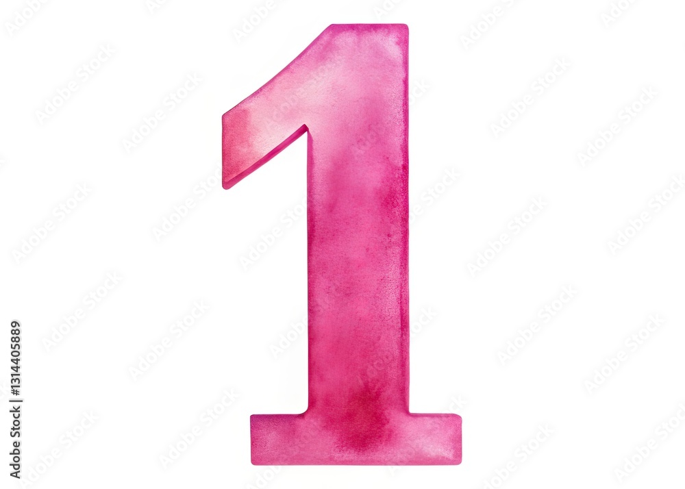 Watercolor Number One, Rule of Thirds, Bold Pink Watercolor Number One, Rule of Thirds, Bold Pink