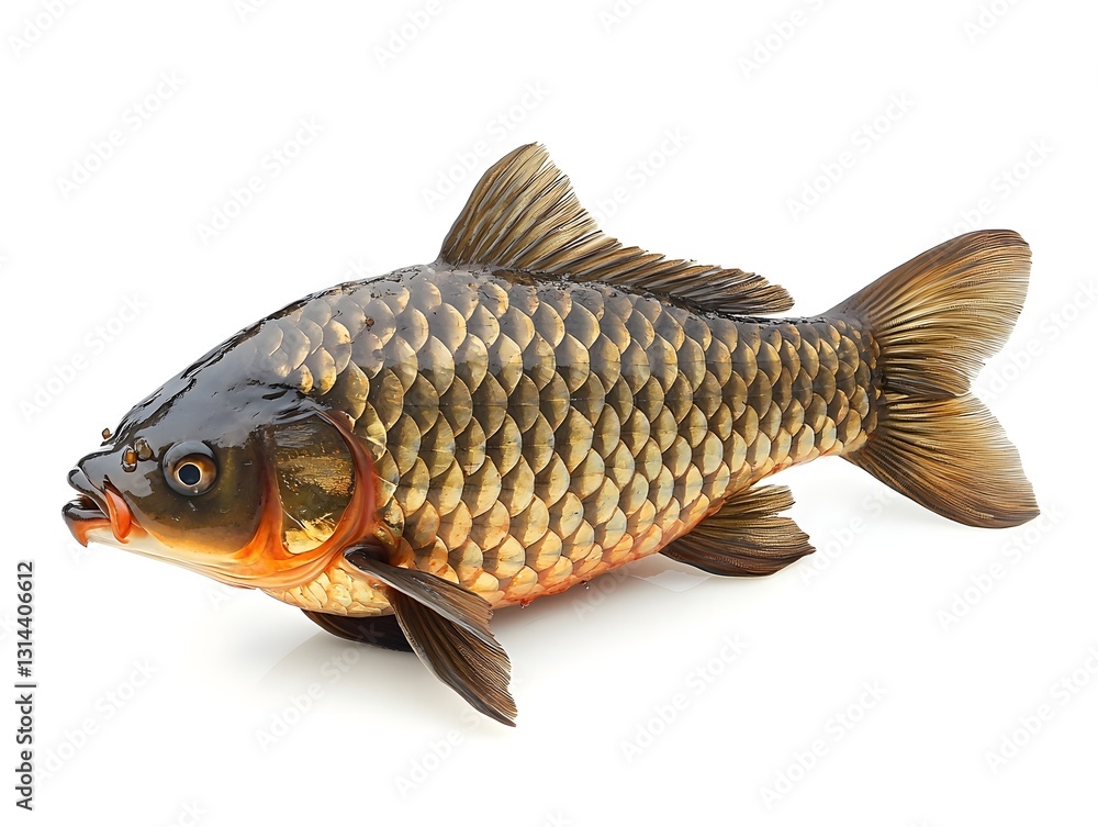 Fototapeta premium Whole Fresh Silver Scaled Carp Fish on White Background