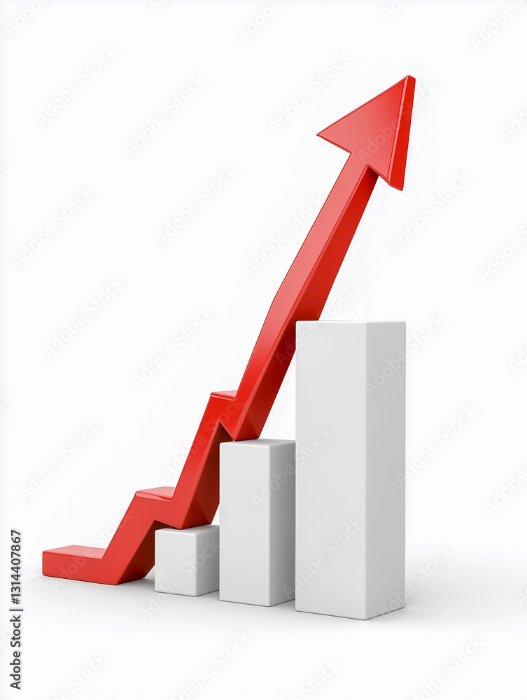 An illustration of a red arrow on a white background with a staircase rushing up, symbolizing the success or growth of a business An illustration of a red arrow on a white background with a staircase rushing up, symbolizing the success or growth of a business