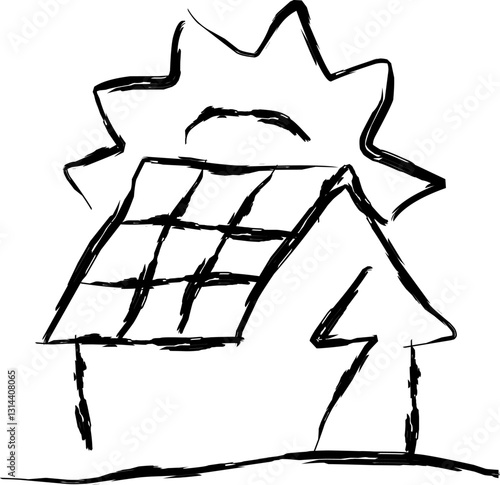 rofftop pv icon in doodle style