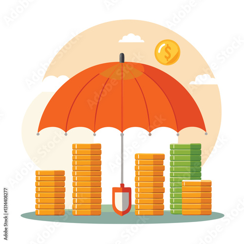 Wallpaper Mural orange umbrella protects coin stacks from rain vector image on white background Torontodigital.ca
