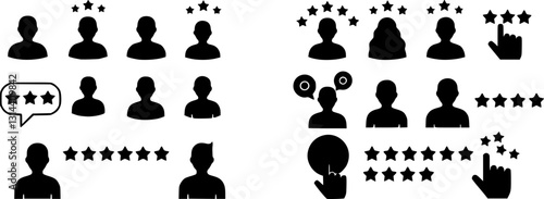 Five stars from customers set icons, rating signs, customer reviews sign, rating service, good client satisfaction, user experience best customer feedback concept – stock vector