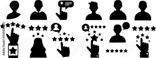 Five stars from customers set icons, rating signs, customer reviews sign, rating service, good client satisfaction, user experience best customer feedback concept – stock vector