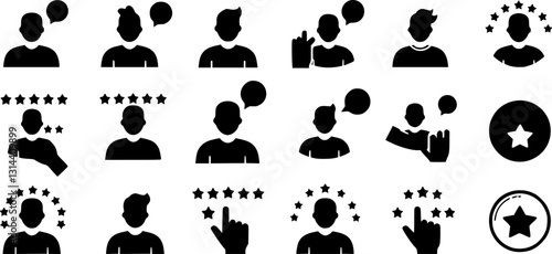 Five stars from customers set icons, rating signs, customer reviews sign, rating service, good client satisfaction, user experience best customer feedback concept – stock vector