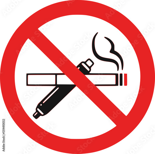 No smoking cigarette or vape sign, cigarette, vape in prohibition circle area
