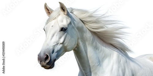 White Horse Portrait, Rule of Thirds, AI Photo, Isolated, White Background