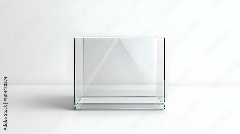 Empty Transparent Glass Cube On A White Surface In A Bright Studio Setting With Soft Lighting And Subtle Reflections Empty Transparent Glass Cube On A White Surface In A Bright Studio Setting With Soft Lighting And Subtle Reflections