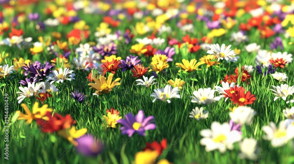 Colorful flower meadow vibrant green grass Colorful flower meadow vibrant green grass