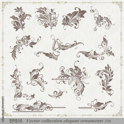 Vintage design lace borders monogram logo and corners Vector set art deco floral ornaments elements