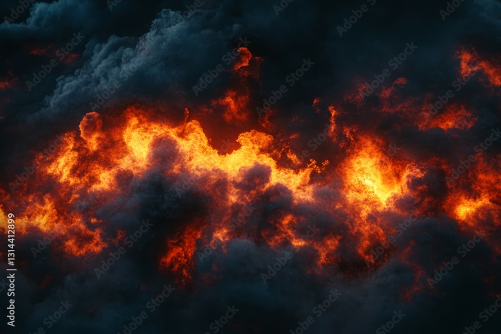 Fiery crack in dark stormy clouds. Neural network AI generated Fiery crack in dark stormy clouds. Neural network AI generated