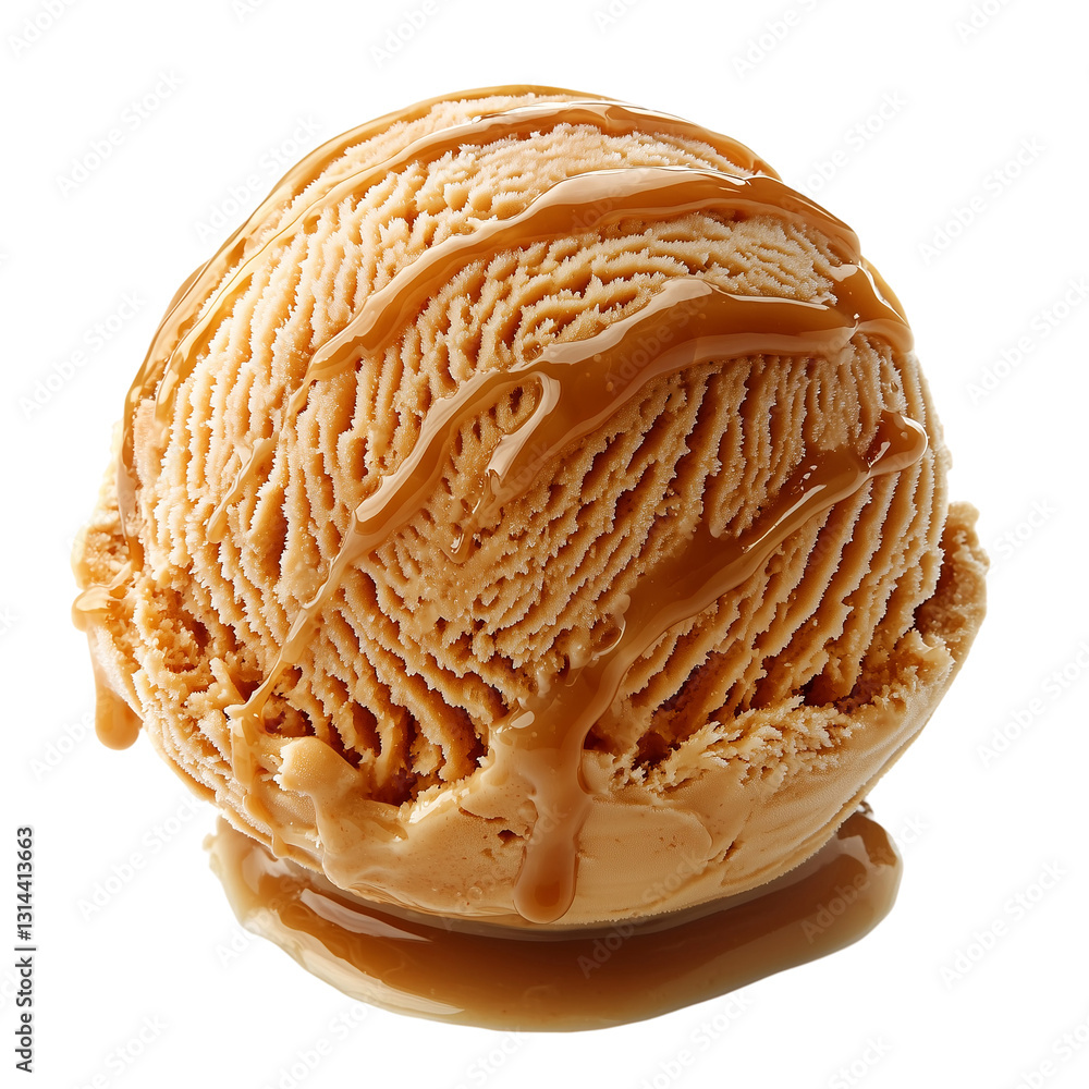 Fototapeta premium Delicious Caramel Ice Cream Scoop Sweet Food Cold isolated on transparent background