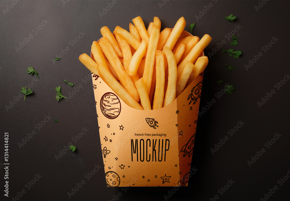 French fries packaging mockup, fast food branding template with crispy ...
