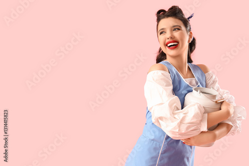 Young pin-up woman with can...