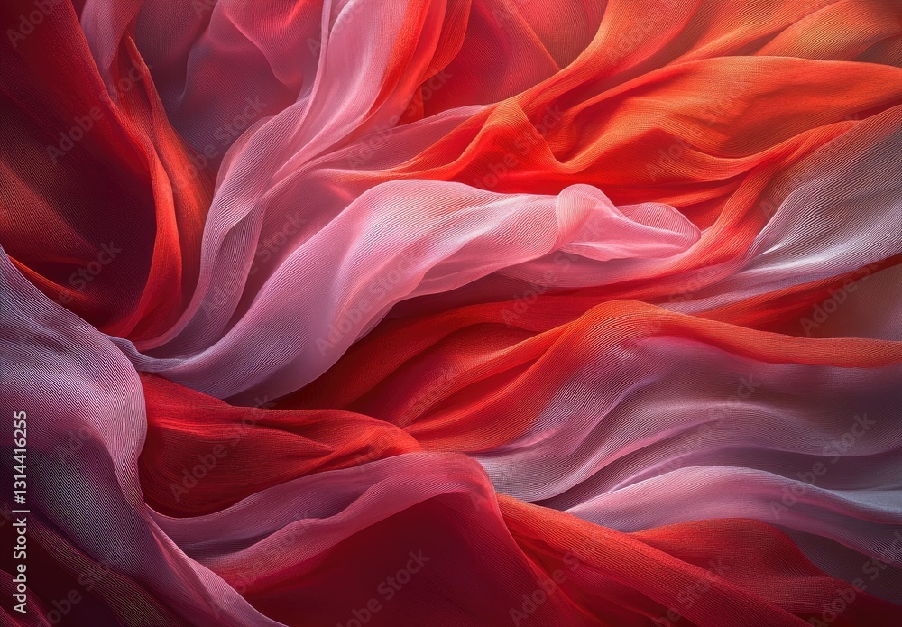 Fototapeta premium Red silk fabric, draped and flowing in an elegant display of texture and movement.