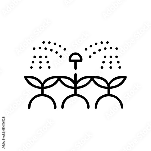 Outline icon of an irrigation system watering plants