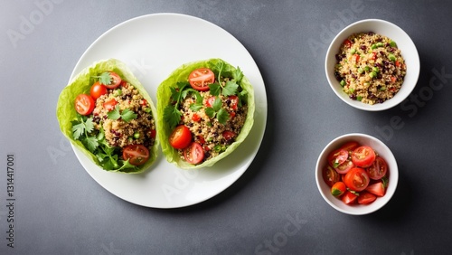 Bright and Fresh Quinoa Lettuce Wraps on a White Plate photo