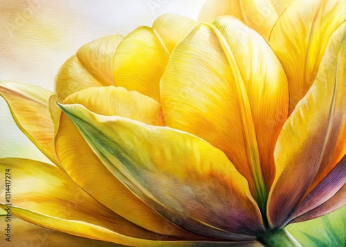 Yellow Tulip Petals Close-Up Floral Background Architecture