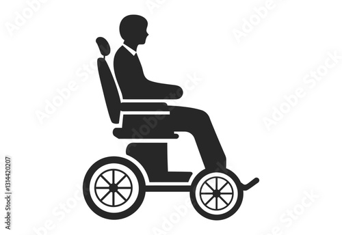 Electric Wheelchair User Silhouette Vector Illustration on White Background