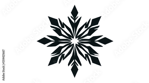 black geometric snowflake ornament design isolated on transparent background