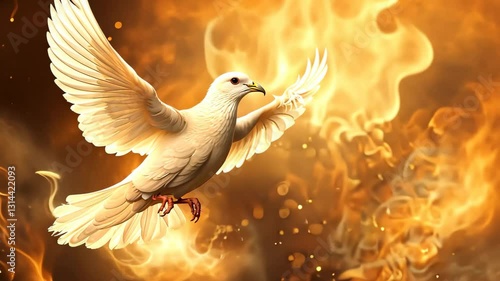 The Holy Spirit in the form of a dove, with burning flames, Pentecost, the Descent of the Holy Spirit	