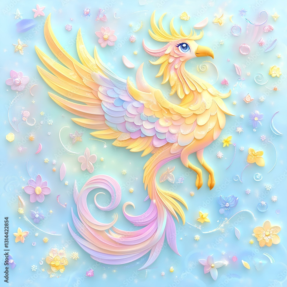 A big phoenix with a long tail and feets
