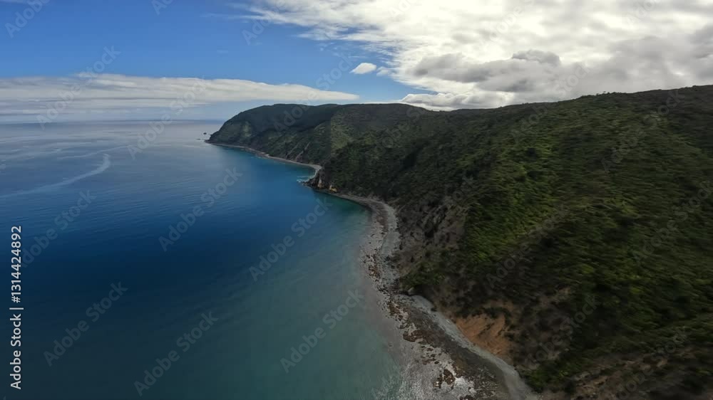 POV helicopter aerial flying along the coastline near the Marlborough sounds in New Zealand POV helicopter aerial flying along the coastline near the Marlborough sounds in New Zealand