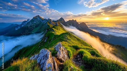 Sunrise Mountain Peak, Cloudscape, Nature - Golden Hour/Sunrise/Sun.