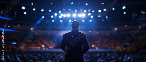 Motivational Speaker Addressing Large Audience on Stage