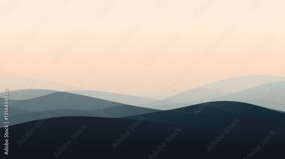 Serene Landscape of Soft Rolling Hills with Gentle Color Gradients at Dawn Creating Calming Atmosphere Serene Landscape of Soft Rolling Hills with Gentle Color Gradients at Dawn Creating Calming Atmosphere