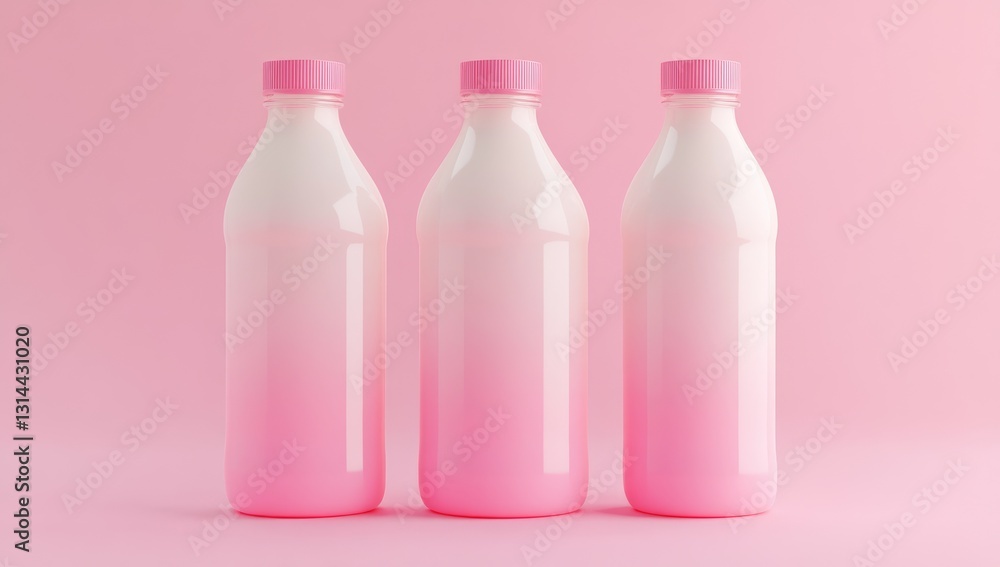 White plastic bottle with a pink gradient color on a pastel background, a mockup of a milk or juice product design template White plastic bottle with a pink gradient color on a pastel background, a mockup of a milk or juice product design template