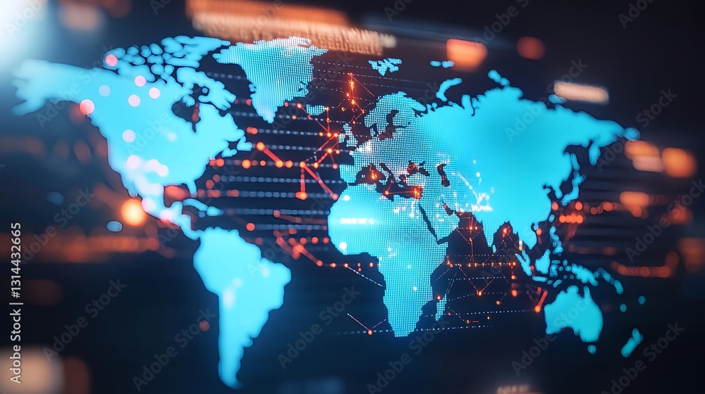 Fototapeta premium Global Network Connection World Map - Abstract Backgrounds