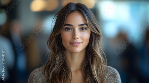 Wallpaper Mural Female CEO confidently addressing the press, media interview, corporate leadership, authority and influence Torontodigital.ca