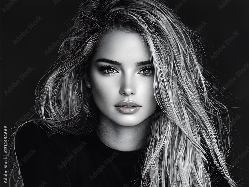 Artistic pencil sketch, black and grey portrait of a stunning woman, bold yet delicate lines, high contrast facial shading, deep expressive eyes, hand-drawn masterpiece, no background, ultra-realistic Artistic pencil sketch, black and grey portrait of a stunning woman, bold yet delicate lines, high contrast facial shading, deep expressive eyes, hand-drawn masterpiece, no background, ultra-realistic