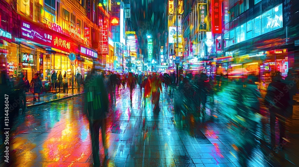 Obraz premium Captivating Neon Light Trails Crafting a Vibrant Festive Atmosphere in the City