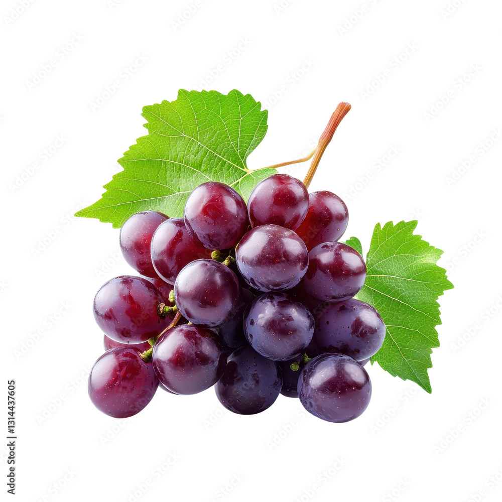 Fresh and juicy red grapes with green leaves Fresh and juicy red grapes with green leaves