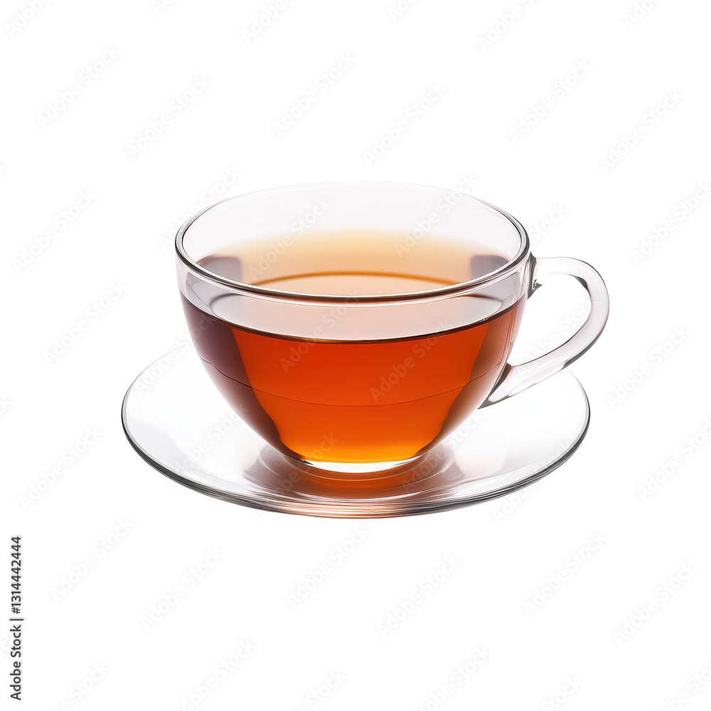 Elegant glass cup of steaming black tea on a saucer Elegant glass cup of steaming black tea on a saucer