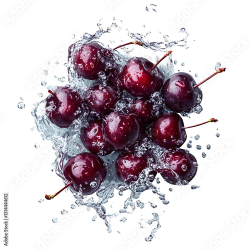 Juicy Red Cherries Splashing in Water Droplets Burst