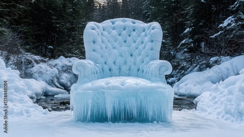 Wallpaper Mural Frozen armchair, winter forest, stream, ice sculpture, fantasy Torontodigital.ca