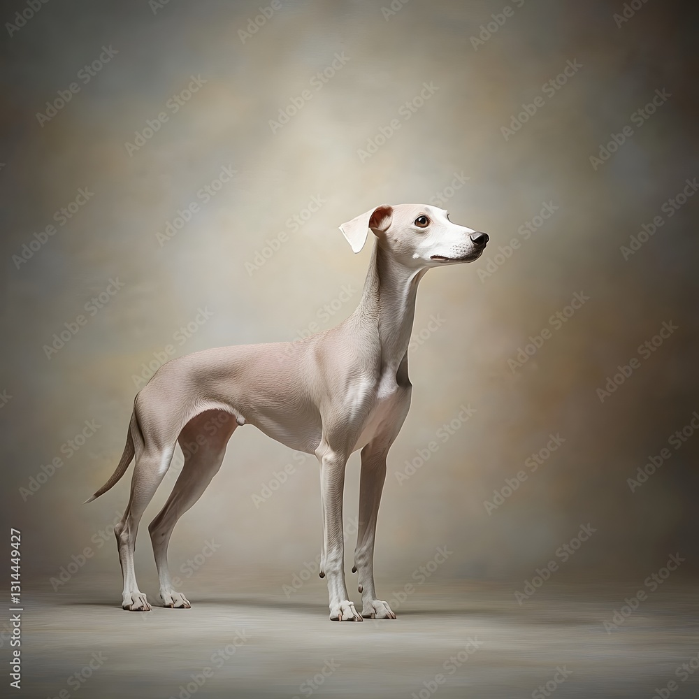 Elegant Whippet Dog Posing in Studio with Soft Lighting Elegant Whippet Dog Posing in Studio with Soft Lighting