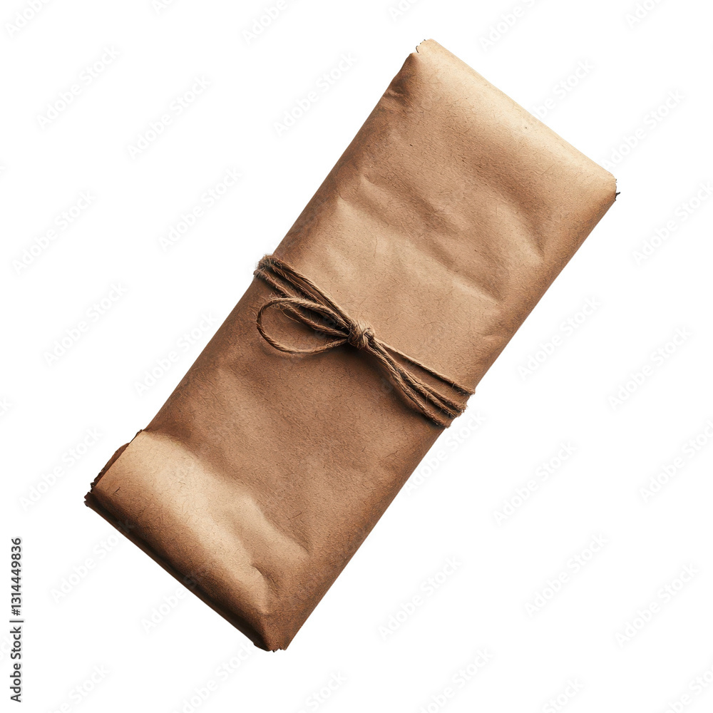Obraz premium Rustic wrapped gift with twine on a transparent background