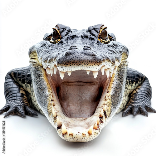 American alligator close up image showing open jaws teeth wildlife reptile nature mouth scary beast scaly photo white