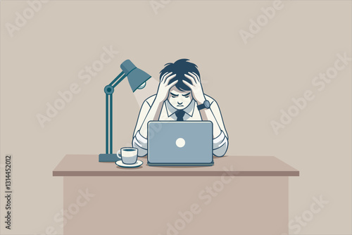 Illustration Stress at work, deadline, burnout, people overloaded with business tasks. Office workers in anger and anxiety. Vector illustration.